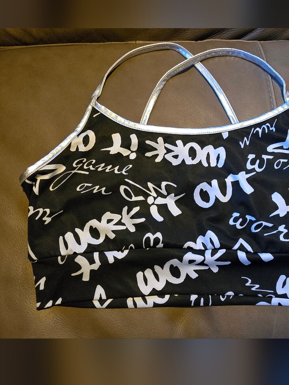 No Boundaries Black Bralette with White Script and Silver Straps